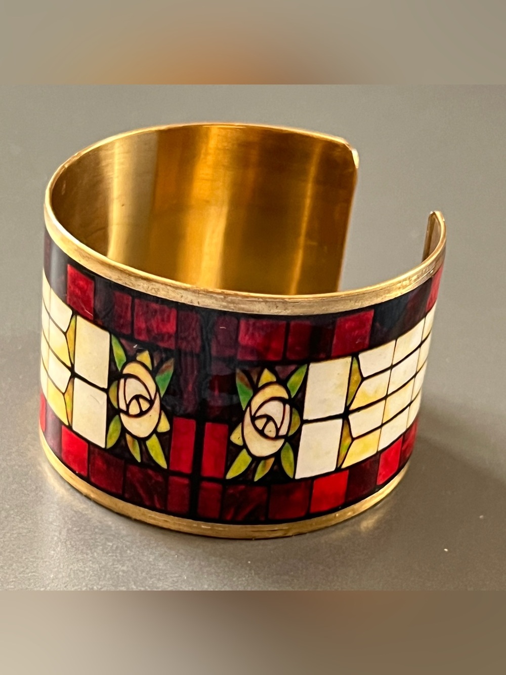 Vintage Mackintosh Glasgow Rose Brass
Enamel Cuff Bracelet